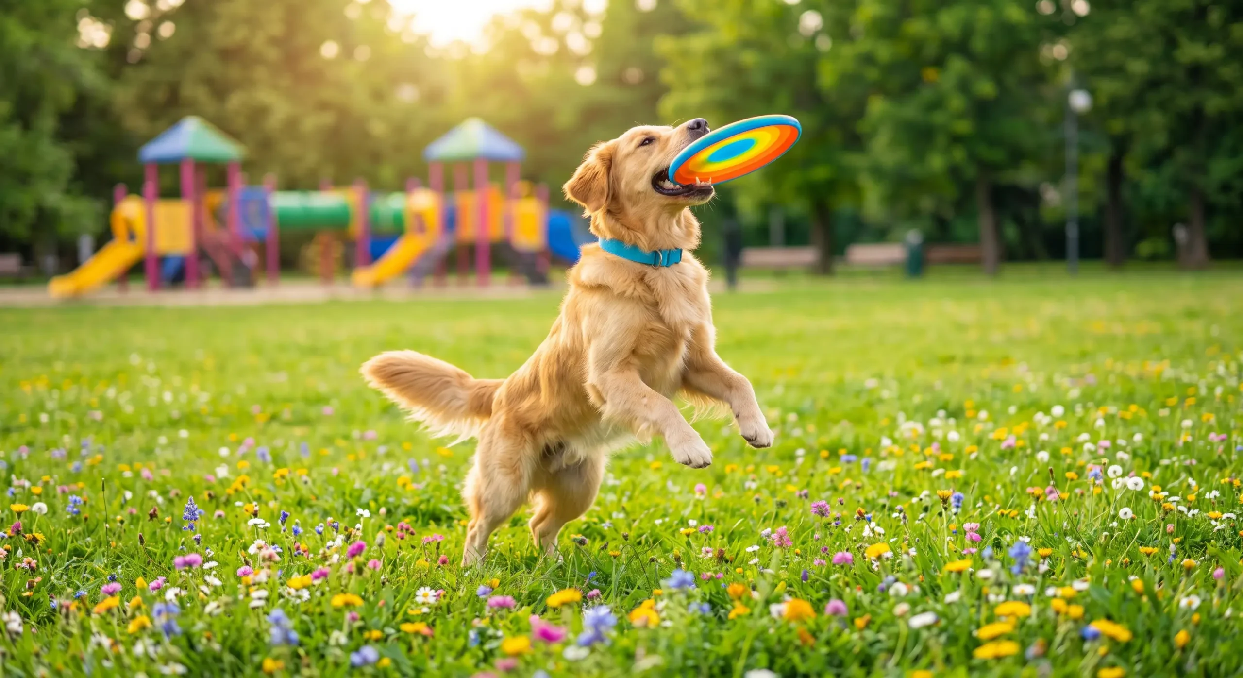 Two dogs playing with a tennis ball in a park